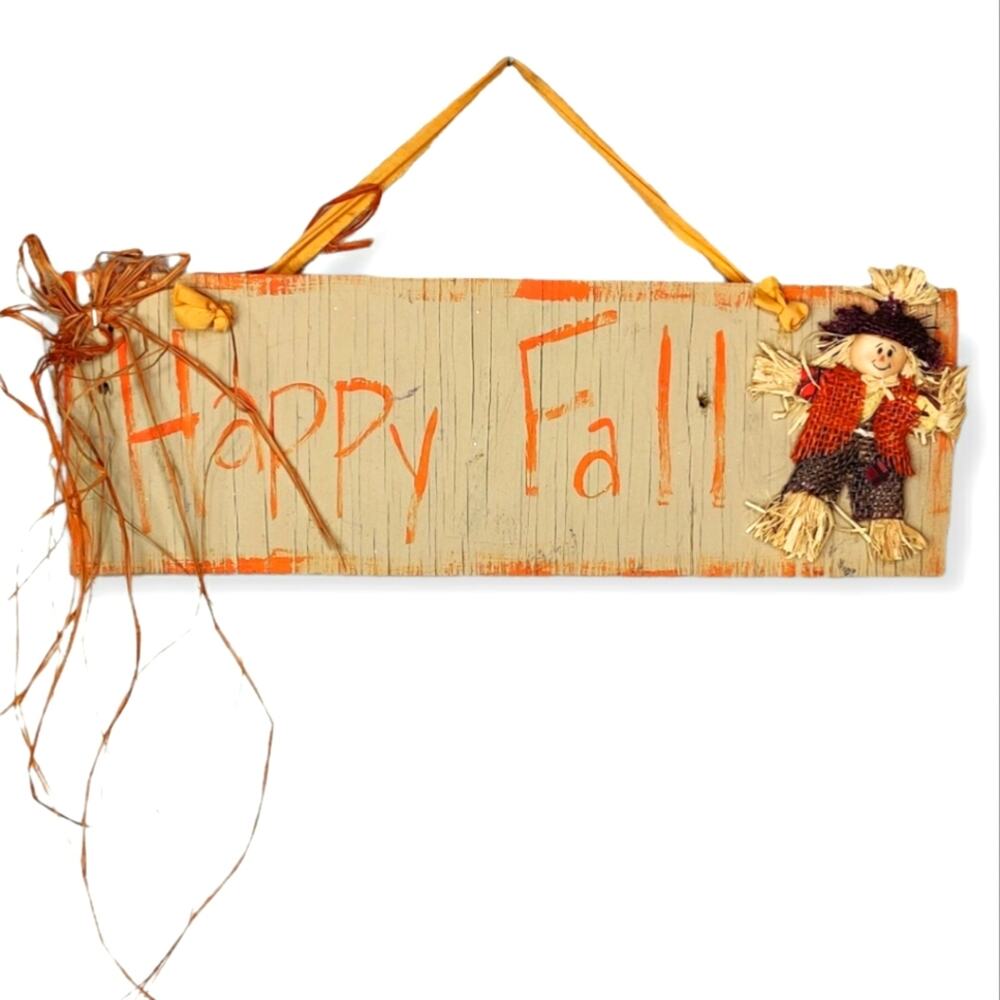 Primitive Rustic Happy Fall Wooden Scarecrow Porch Sign Hanging Decor
